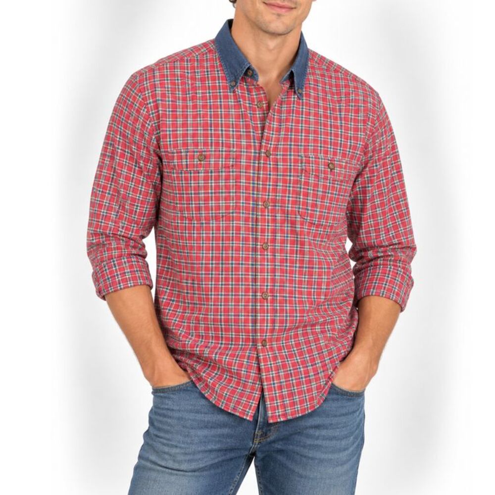 Pendleton Men's Red Plaid Button Down Shirt Denim Collar 100% Cotton M